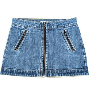 VTG 90s Y2K Denim Zipper Detail Baddie Stone Washed Low Rise Micro Mini Skirt